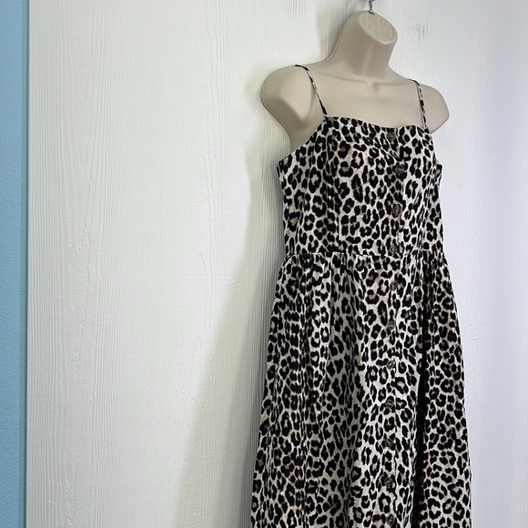 H&M - Linen Blend Cheetah Print Button Down Spaghetti Strap Lined Midi Dress M - Picture 4 of 11